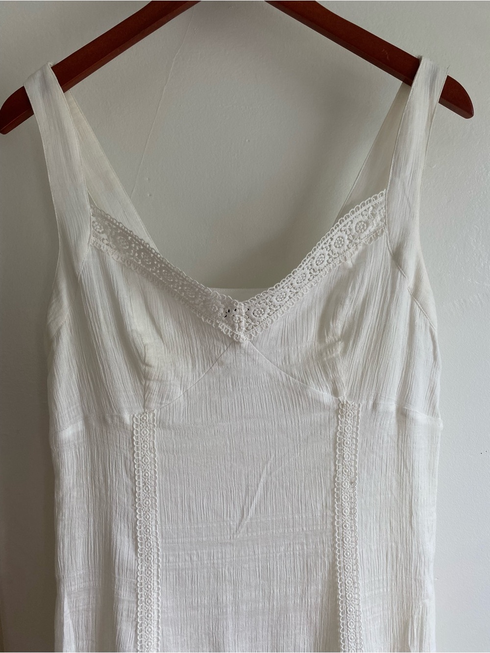 White Sleeveless Maxi Slip Dress with Crochet Trim - Picture 2 of 6